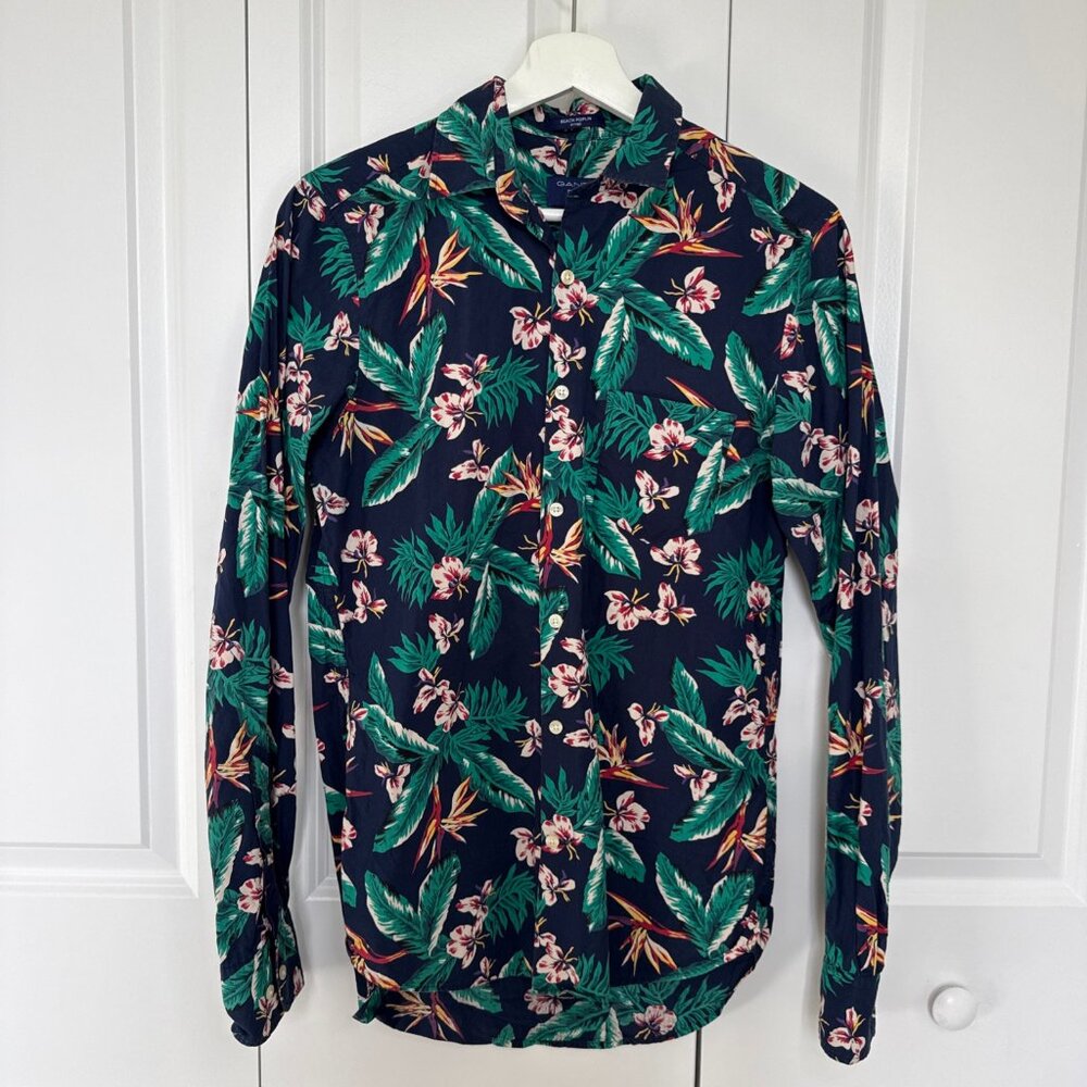 Gant Beach Poplin Fitted Button Up Shirt Size S Floral Longsleeve